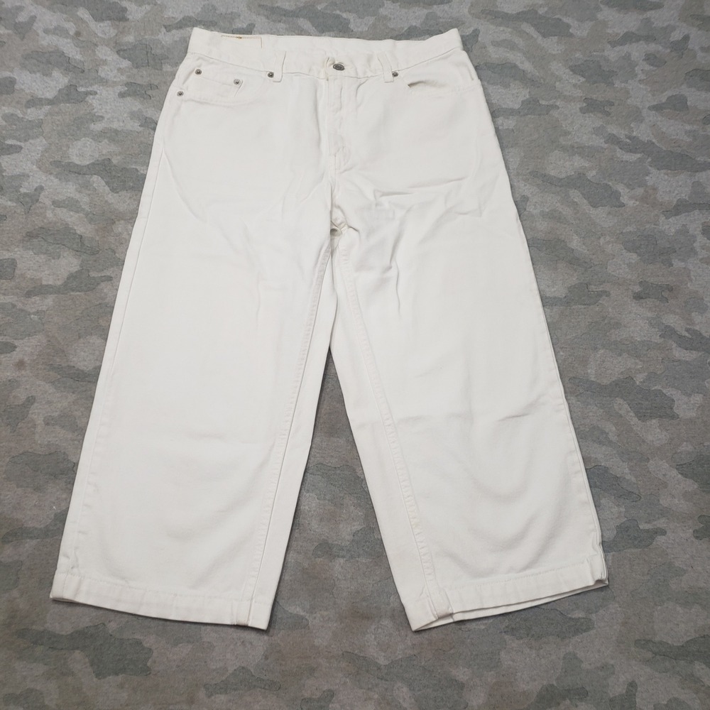 Vintage Levis 577 Jeans Womens 12 White Wide Leg Cropped Denim Y2k